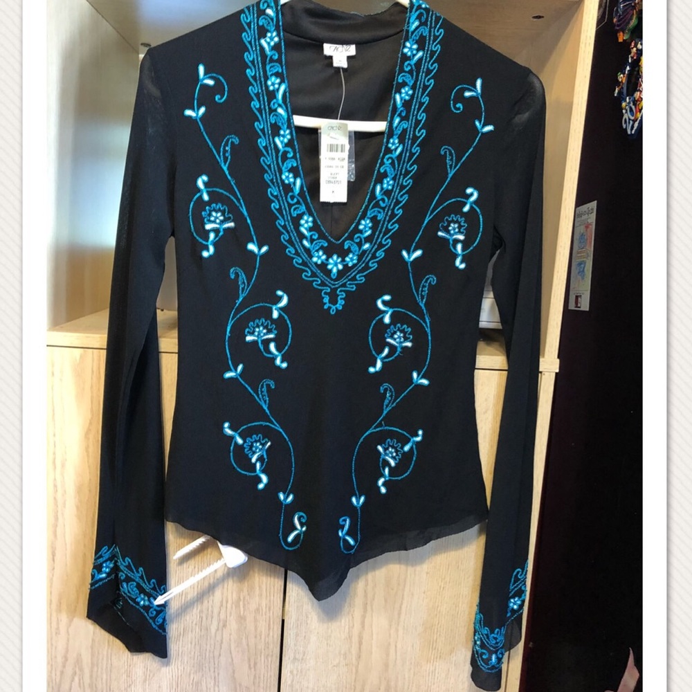 Cache black sheer with lining blouse shirt NWT